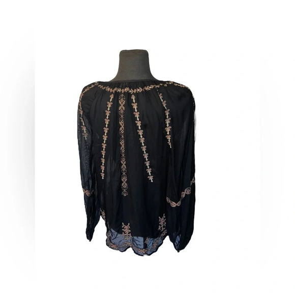 Lucky brand  embroidered bohemian peasant long sleeve Blouse - Picture 4 of 5